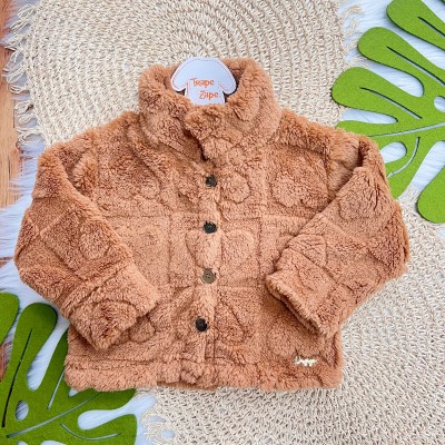 Casaco Avulso de Pelinho Corações - Caramelo